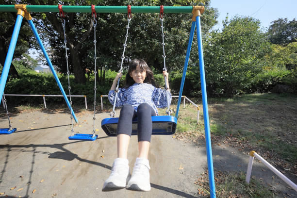 istock Japanese student girl on the swing (8 years old) 1440902011