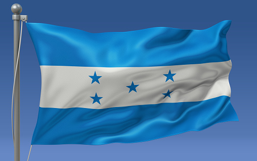 Honduras flag waving on the flagpole on a sky background