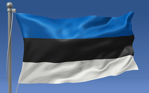 Estonia flag waving on the flagpole on a sky background