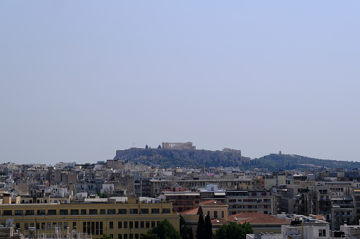 View of Acropolis hill in Athens, Greece on August 20, 2022.