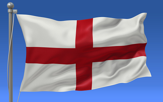 England flag waving on the flagpole on a sky background