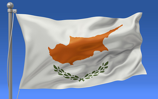 Cyprus flag waving on the flagpole on a sky background