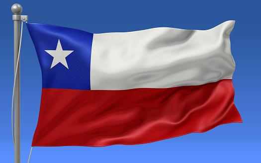 Chile flag waving on the flagpole on a sky background