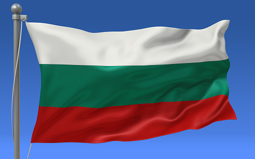 Bulgaria flag waving on the flagpole on a sky background