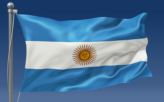 Argentina flag waving on the flagpole on a sky background