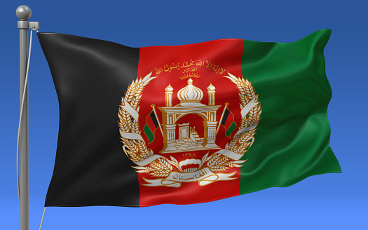 Afghanistan flag waving on the flagpole on a sky background