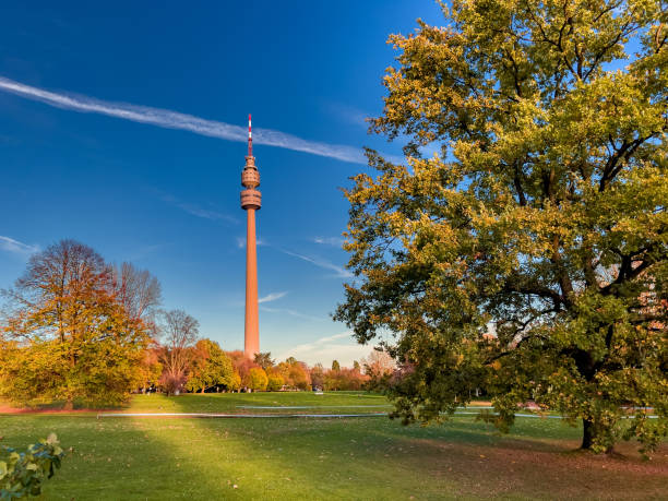 istock tv tower in colorful autumn park with sunset 1440904987