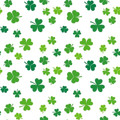 Clover leaves vector seamless pattern. Modern St Patricks Day background made with green shamrock icons