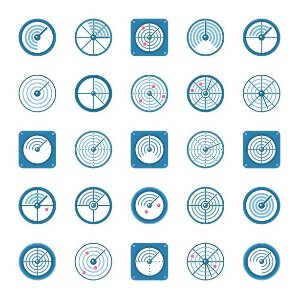 zestaw płaskich ikon radaru - radar stock illustrations