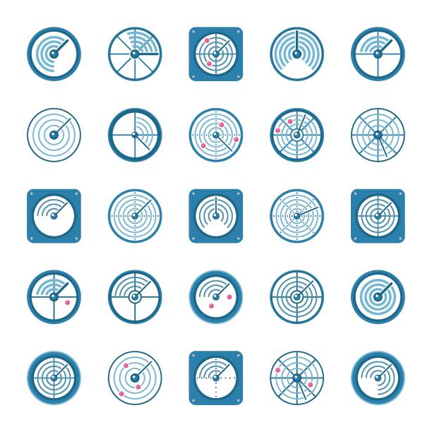 набор плоских иконок радара - radar stock illustrations