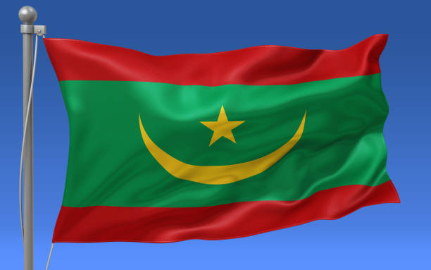 Mauritania flag waving on the flagpole on a sky background