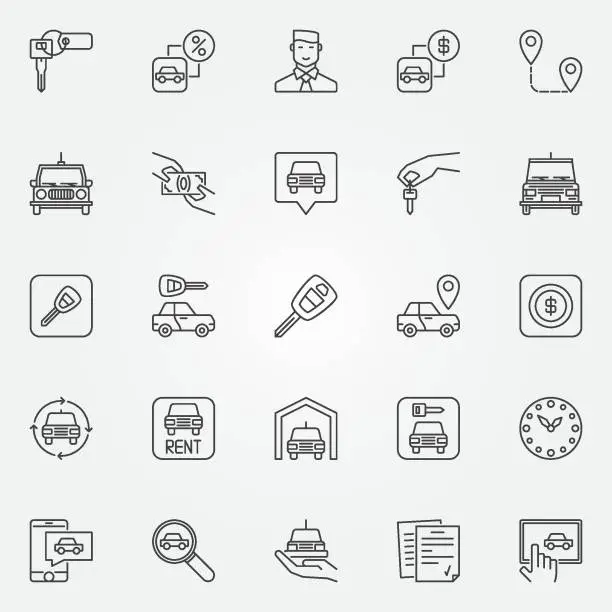 Vector illustration of Rent a car icons set