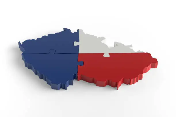 Flag Colors Puzzle Czech Republic Map Design. 3d Rendering