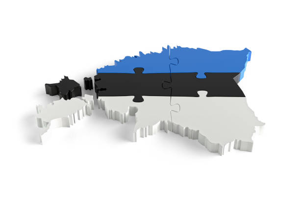 Flag Colors Puzzle Estonia Map Design. 3d Rendering stock photo