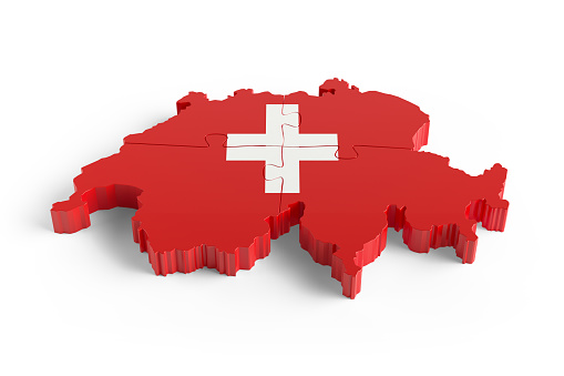 Flag Colors Puzzle Switzerland Map Design. 3d Rendering