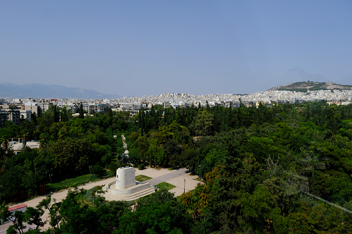 Panoramic view of Pedion Areos which is one of the largest public parks Athens, Greece on August 20, 2022.