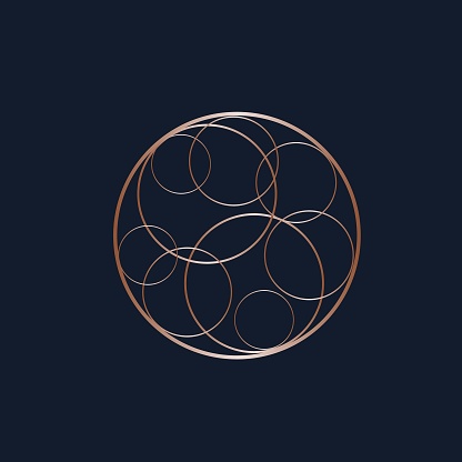 Organic style icon isolated on dark background.Deco design, beauty, spa lines.Modern, decorative concept.Abstract circular design illustration.Metallic gold color.