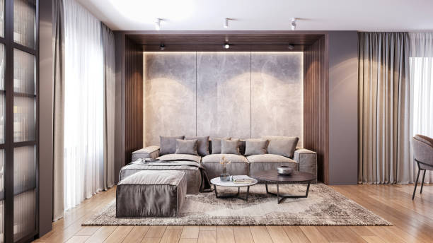 Modern apartment living room interior stock photo
