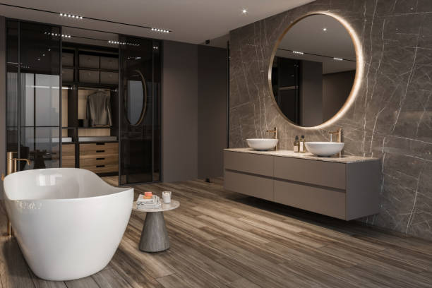 istock Modern bathroom hotel room interior with closet 1440917341