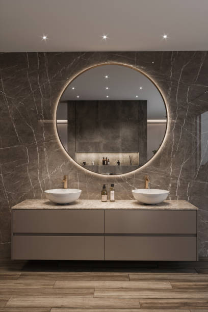 Modern minimalist bathroom interior stock photo