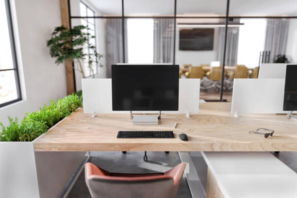 Large blank monitor on office desk