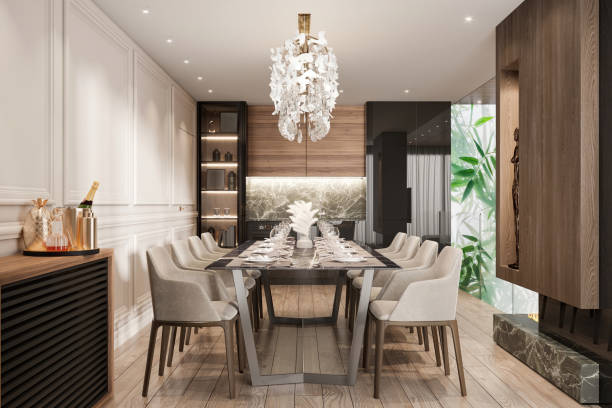 Luxury apartment dining room interior stock photo