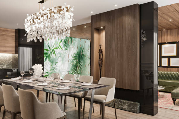 Luxury apartment dining room interior with stock photo