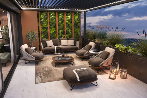 Luxury apartment terrace stock photo