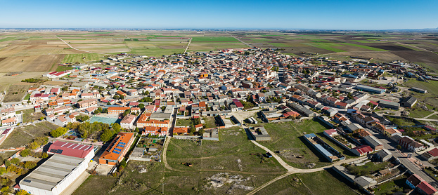 Aerial view of the small town of Campaspero in Valladolid province, Spain.