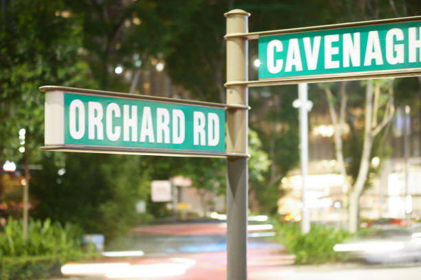 orchard road sign and buildings
