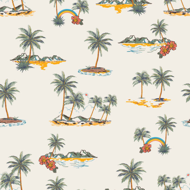 istock Beautiful Summer tropical Hawaii Aloha island , Beach Vibes Seamless pattern Vector Illustration 1440921788