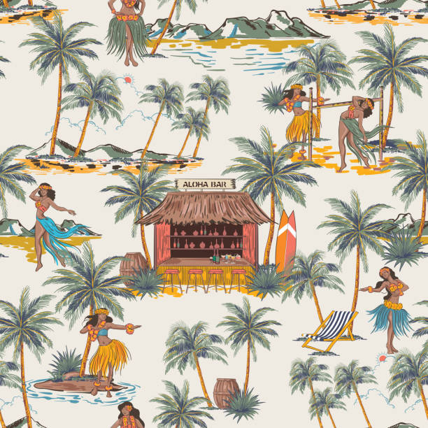 istock Beautiful Summer tropical Hawaii Aloha island , Beach Vibes Seamless pattern Vector Illustration 1440921802