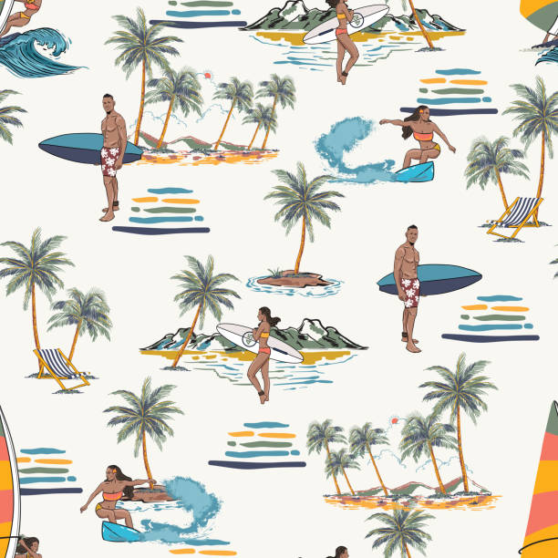 istock Beautiful Summer tropical Hawaii Aloha island , Beach Vibes Seamless pattern Vector Illustration 1440921812