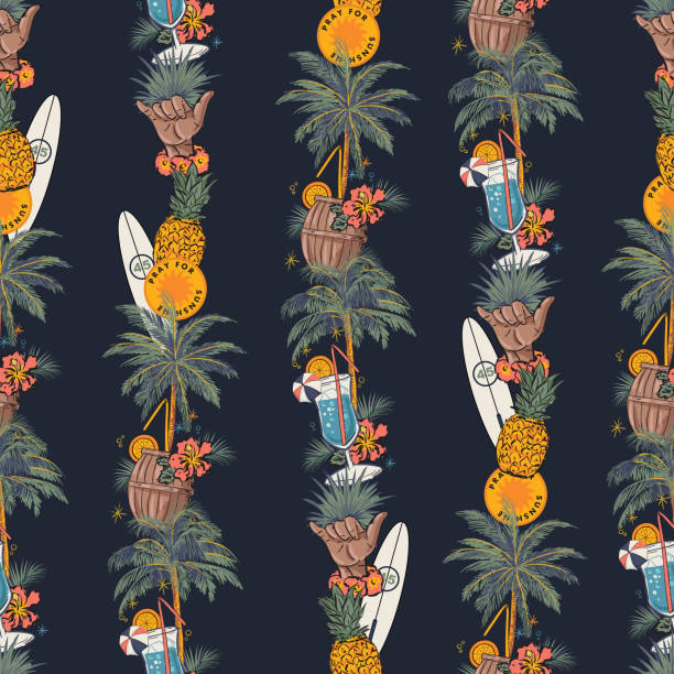 istock Beautiful Summer tropical Hawaii Vertical stripe foliages , Beach Vibes Seamless pattern Vector Illustration 1440921813