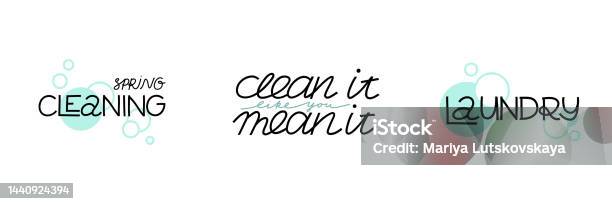 Cleanliness Text Cleaning Lettering Set Text Isolated On White Background Housework ...