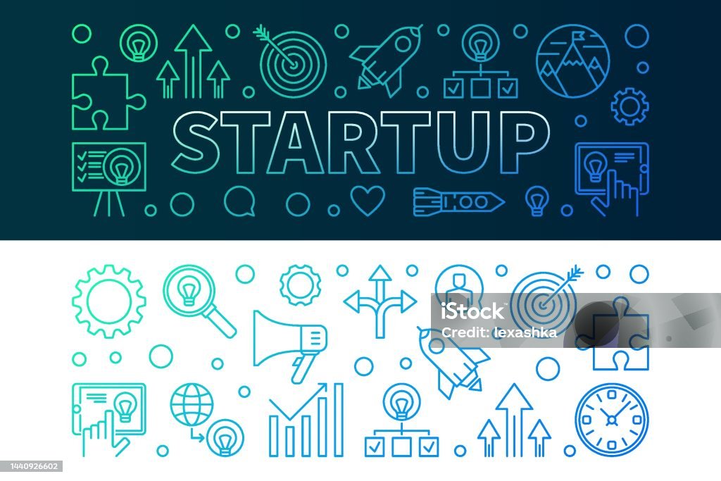 Startup Banner Startup Creative Horizontal Banners Set In Line Style Stock ...