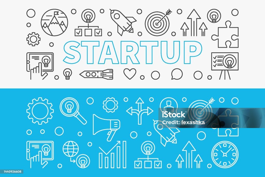 Startup Banner Startup Horizontal Banners Set Vector Startup Linear Banners Stock ...
