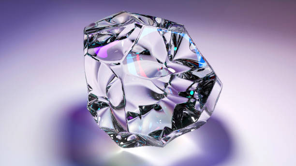 istock Glass transparent stone on a gray background, diamond with reflections of light 1440932502