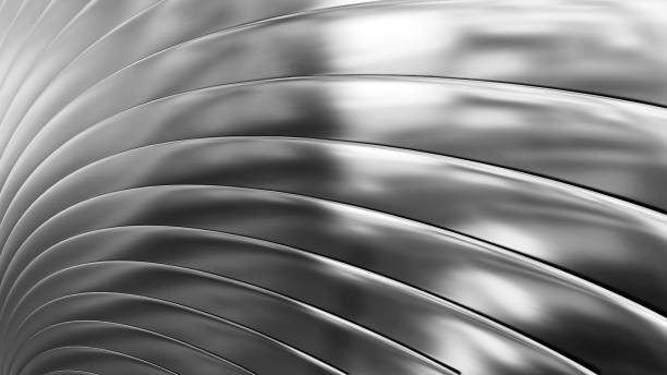 istock Silver chrome metallic background, shiny striped 3D metal abstract background 1440932508