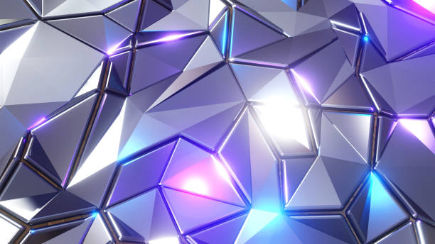 istock Abstract mosaic background, silver metal polygons, triangle shapes purple blue metallic wallpaper 1440932591