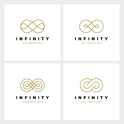 Four elegant infinity logo design templates. Eternity symbol set.