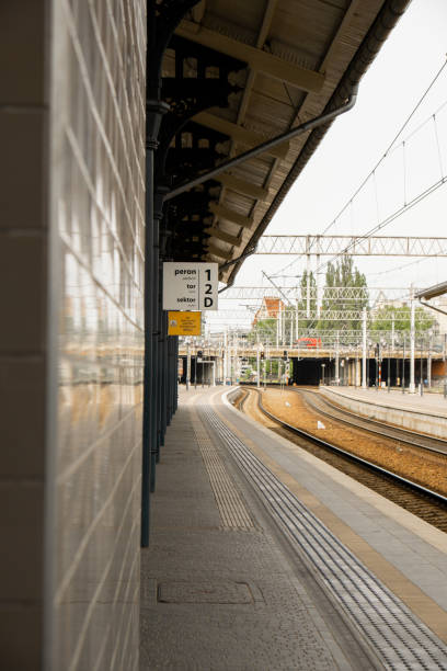 istock Railway station. The way forward railway for train. Empty Railway track for locomotive. Transportation system Nature background around. travel 1440935436