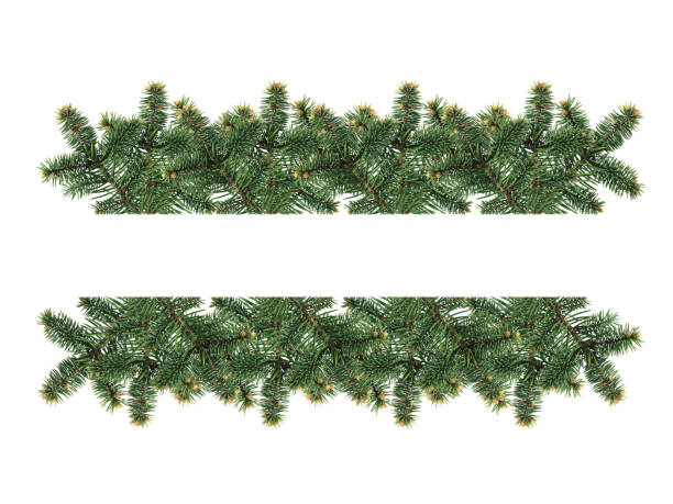 istock Composition of fir branches on a white background. Christmas design element. Christmas garland with fir branches. Pine branches. Copy space. 1440936357