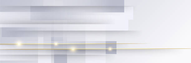 추상 기하학적 모양의 화이트 골드 배너 배경과 빛과 그림자 3d 레이어 - white background luxury three dimensional shape blue stock illustrations