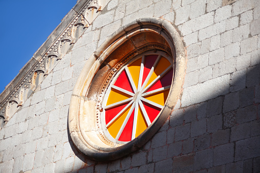 Gothic Cathedral Round Window . Colorful church window