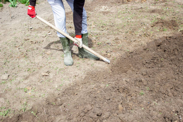 istock Farmer in rubber boots with garden tools in the garden, 1440942879