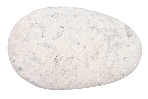 Top view of single gray pebble isolated on white background.