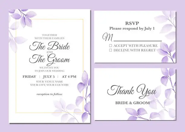 Vector illustration of Manual painted of aesthetic leaves watercolor as wedding invitation.