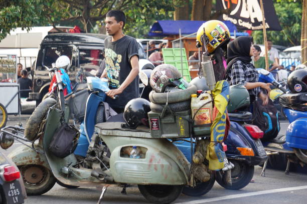 Kediri, East Java, Indonesia - Augusr 27th, 2022 : Various scooter on panjalu scooter fest