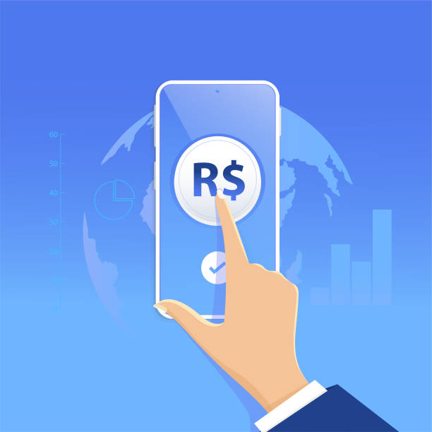 płatność giełdowa w aplikacji mobilnej, dotknij ekranu smartfona do wysyłania pieniędzy online - real people illustrations stock illustrations